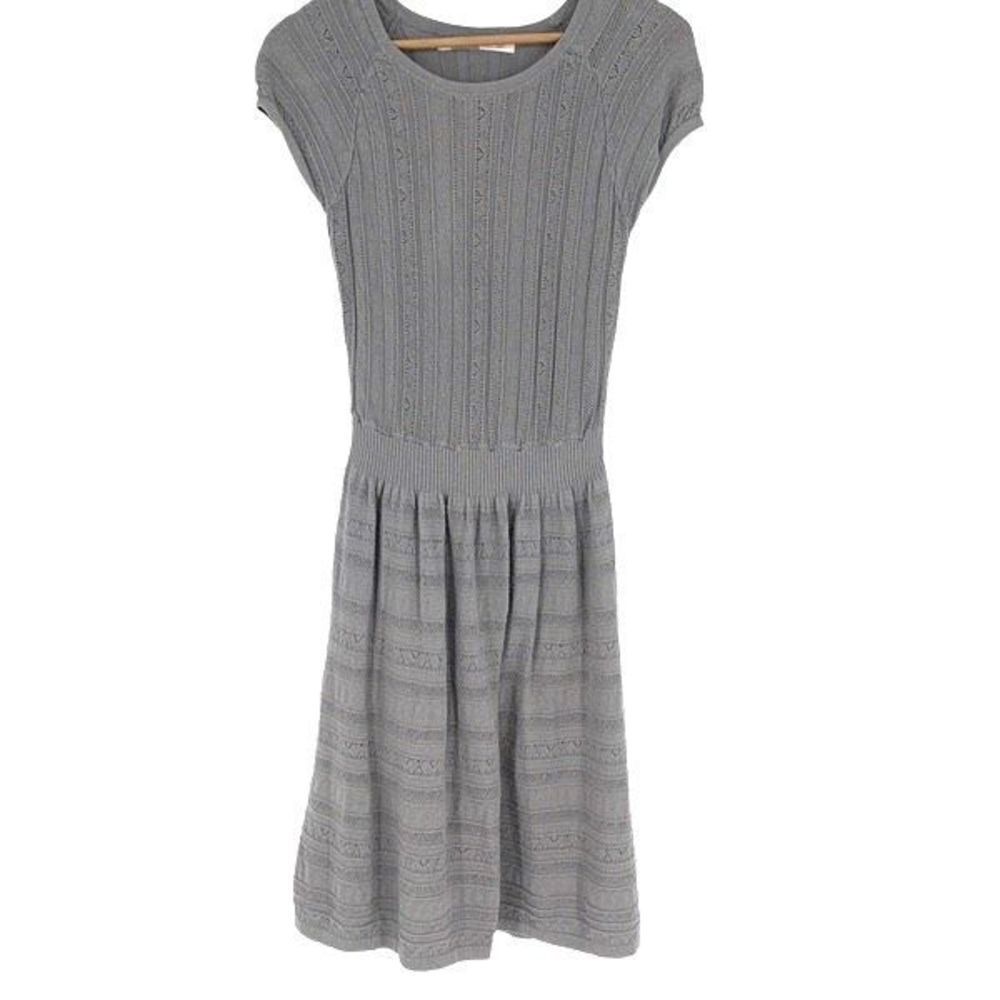 Athleta Downtown Pointelle Eyelet Cap Sleeve Sweater Dress Size Medium Gray